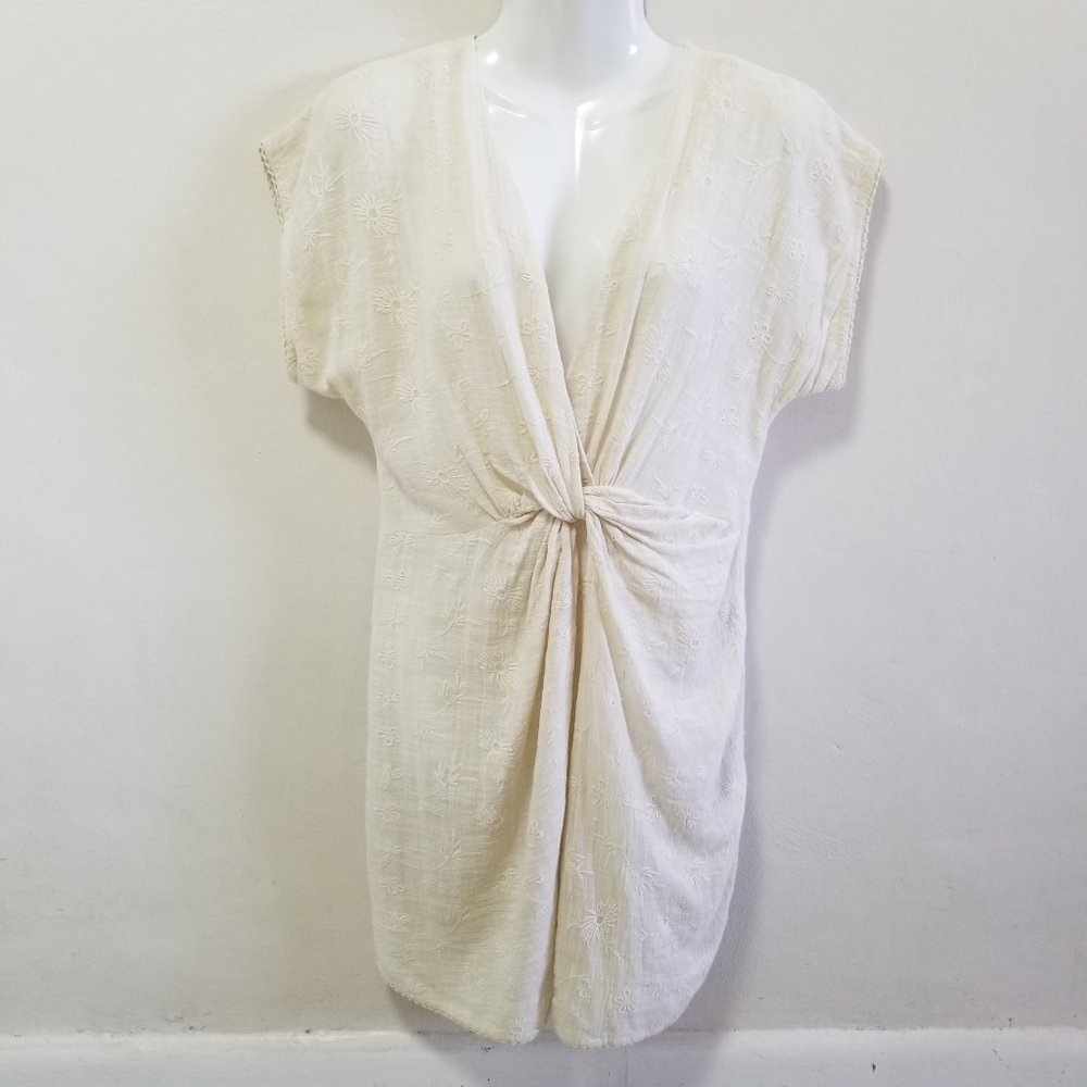 Z&L Europe Dress Celia Mini Tunic Cover Up Embroidered Crochet V-neck Cream S